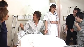 Aroused Japanese nurse knows chum around with annoy right treat for this sponger